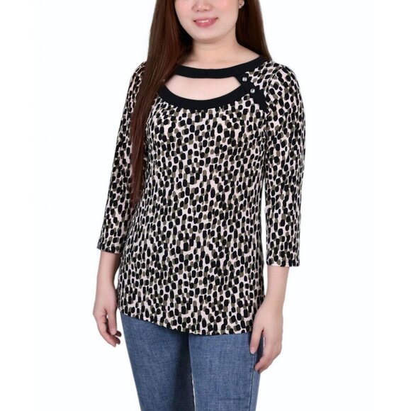 NWT Ny Collection and Front Cutout Top PCKU0515P PS Abstract Dot Green Multi - Picture 1 of 6